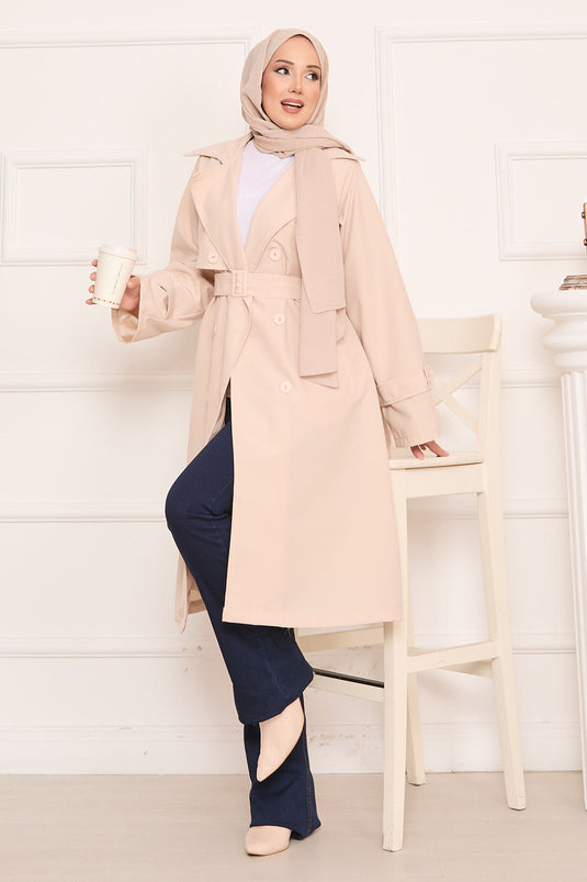 Trench-coat hijab avec détails boutonnés au dos et ceinture amovible Pierre