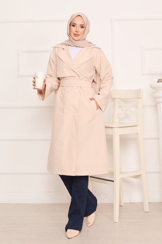 Trench-coat hijab avec détails boutonnés au dos et ceinture amovible Pierre
