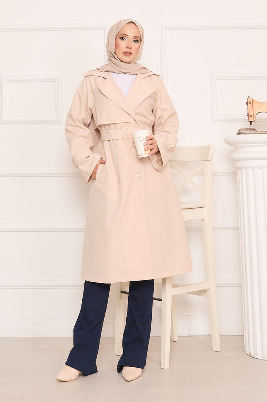 Trench-coat hijab avec détails boutonnés au dos et ceinture amovible Pierre