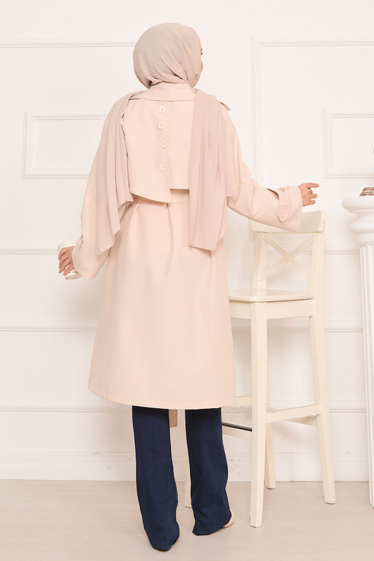 Trench-coat hijab avec détails boutonnés au dos et ceinture amovible Pierre