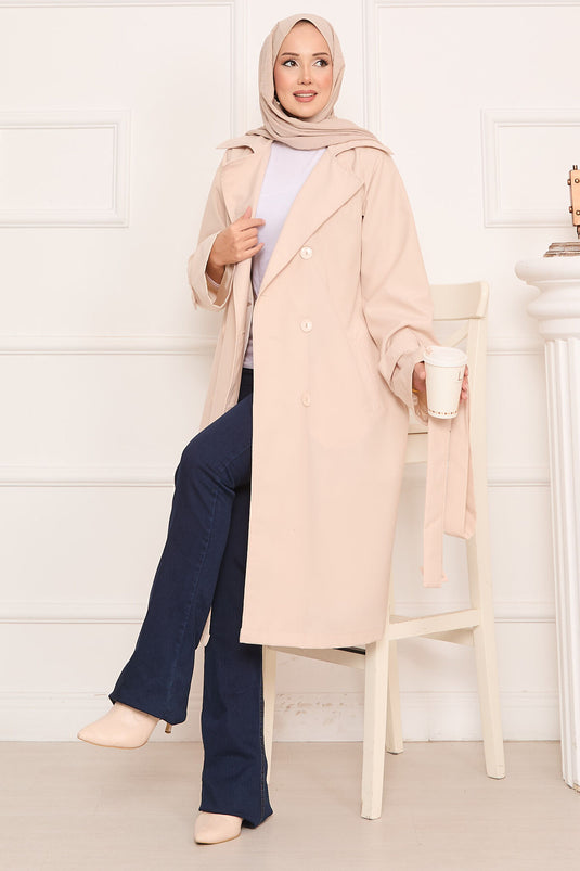 Trench-coat hijab avec détails boutonnés au dos et ceinture amovible Pierre