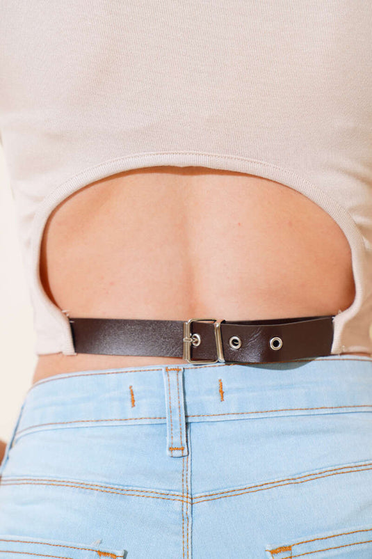 Belted Back Crop Beige