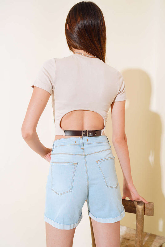 Belted Back Crop Beige