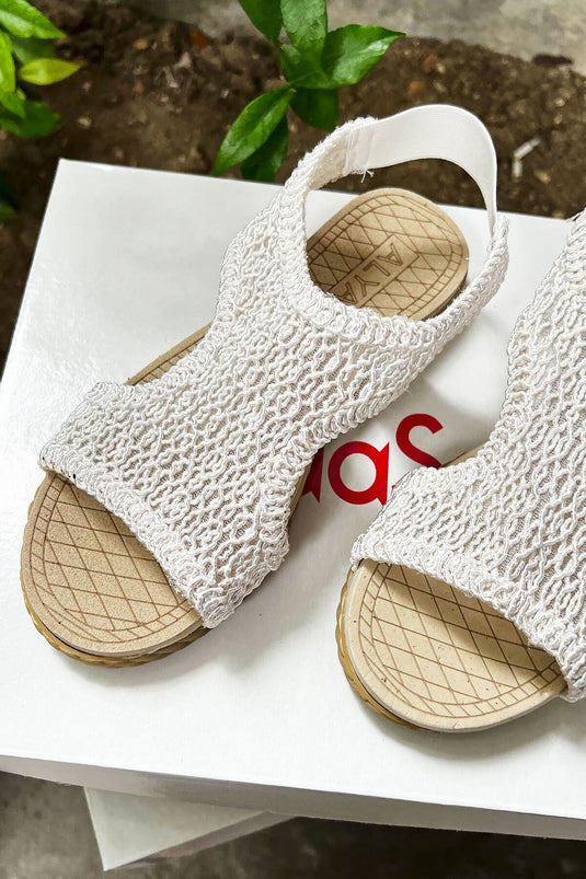 Elastic Back Straw Sandals White