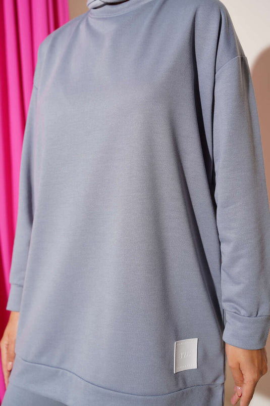 Basic Two-Piece Set with Emblem Detailing, Gray