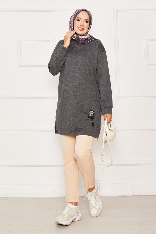 Arma Detaylı Bisiklet Yaka Sweat Tunik Antrasit