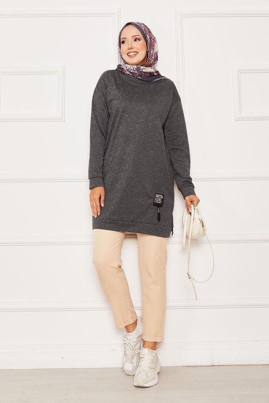 Arma Detaylı Bisiklet Yaka Sweat Tunik Antrasit