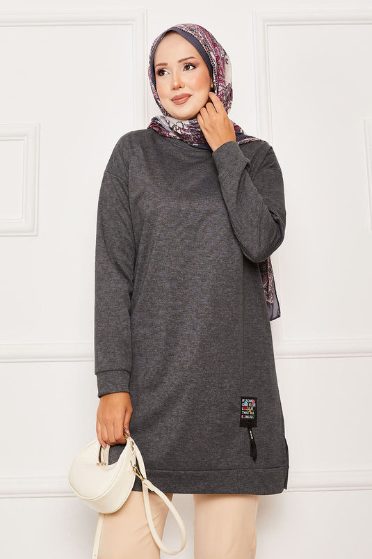 Arma Detaylı Bisiklet Yaka Sweat Tunik Antrasit