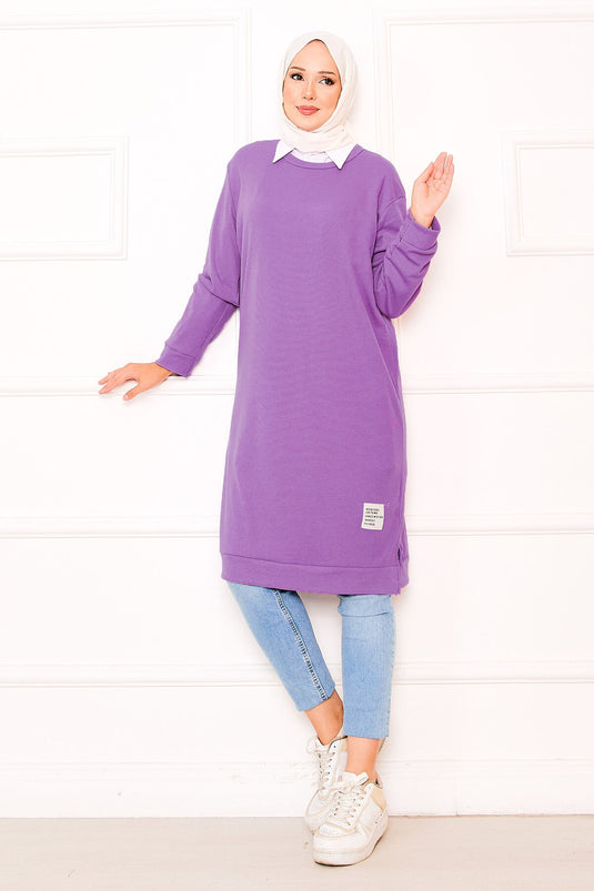 Ribbed Tunic with Emblem Detail, Lilac