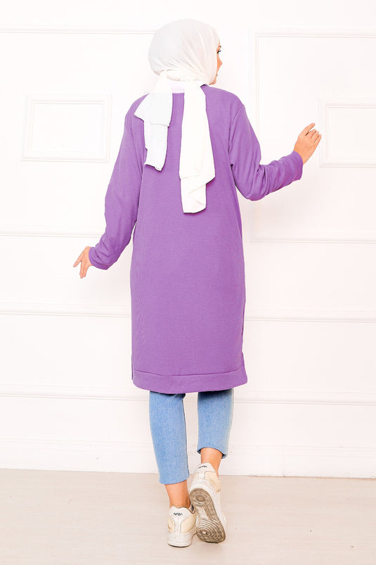 Ribbed Tunic with Emblem Detail, Lilac