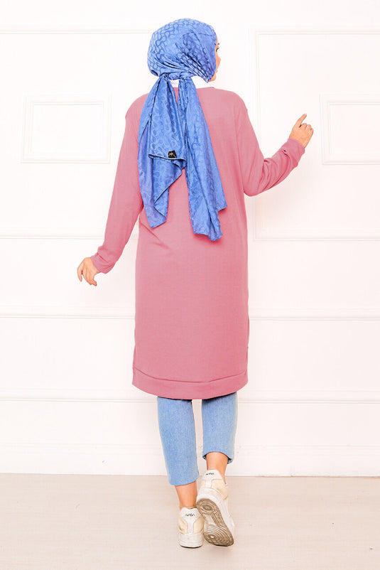 Emblem Detailed Ribbed Tunic Pink