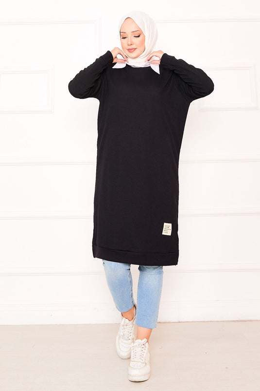 Emblem Detailed Ribbed Tunic Black