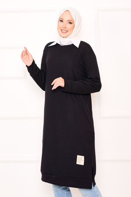 Emblem Detailed Ribbed Tunic Black