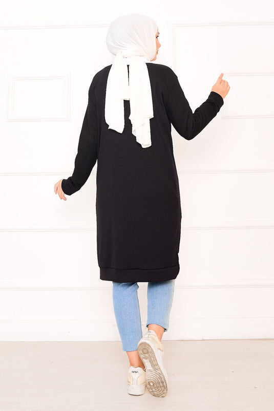 Emblem Detailed Ribbed Tunic Black