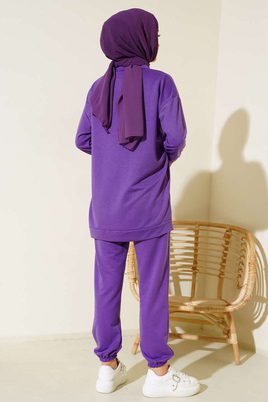 Costume Double avec Détail Écusson Violet