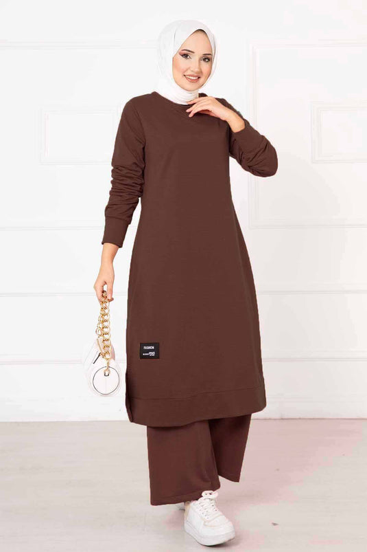 Arm Detailed Double Tunic Set Brown