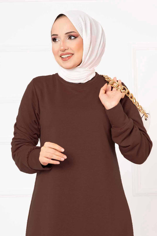 Arm Detailed Double Tunic Set Brown