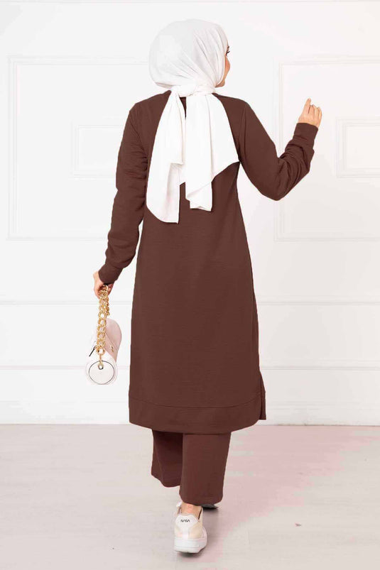 Arm Detailed Double Tunic Set Brown