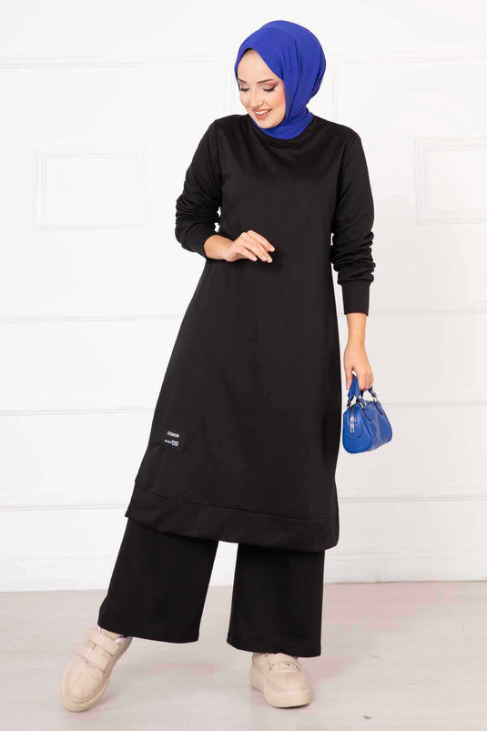 Arm Detailed Double Tunic Set Black