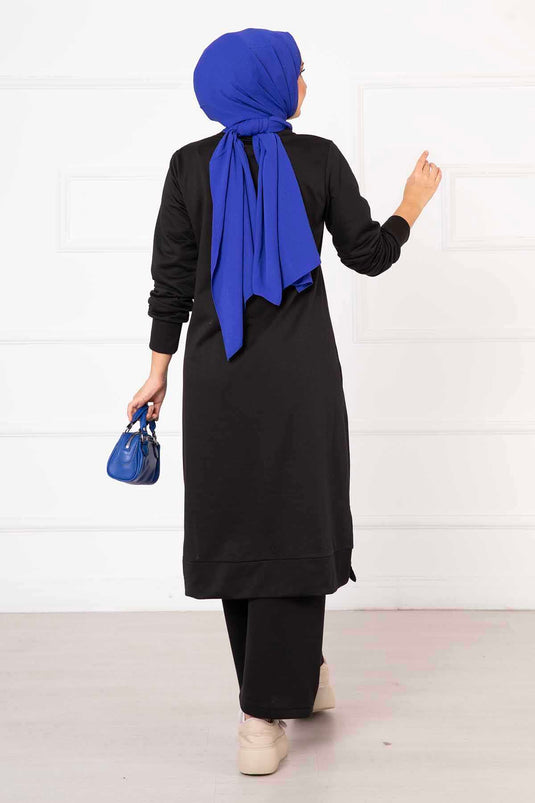 Arm Detailed Double Tunic Set Black