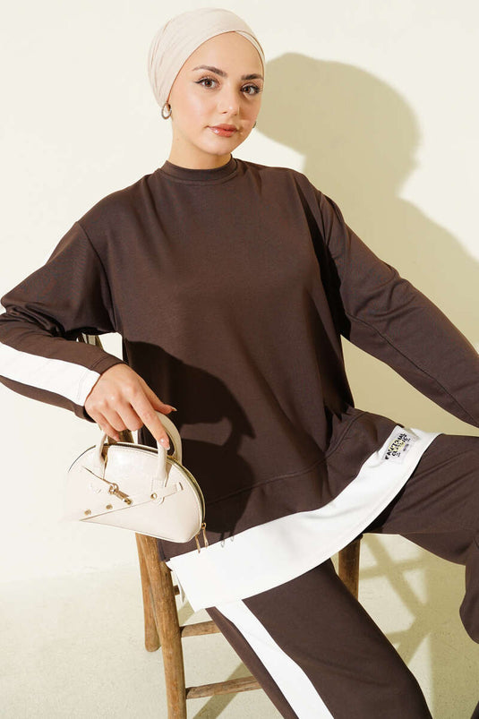 Set due pezzi Loysha decorato marrone con dettaglio emblema