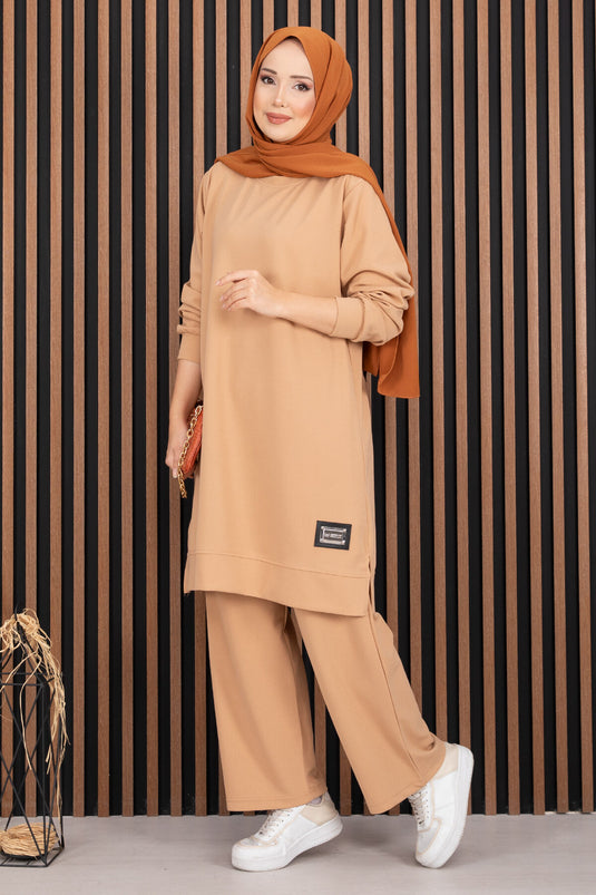 Arma Detaylı Spor İkili Tesettür Takım Camel