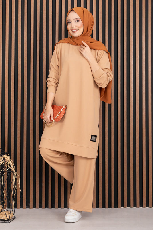 Arma Detaylı Spor İkili Tesettür Takım Camel