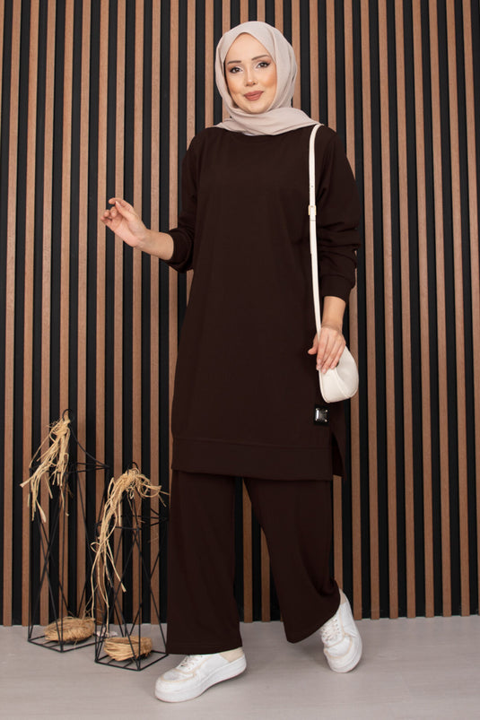 Ensemble hijab deux pièces Arma Detailed Sport couleur marron café
