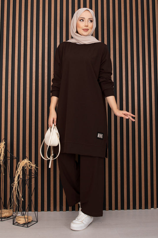 Set hijab Arma Detailed Sport in due pezzi color marrone caffè