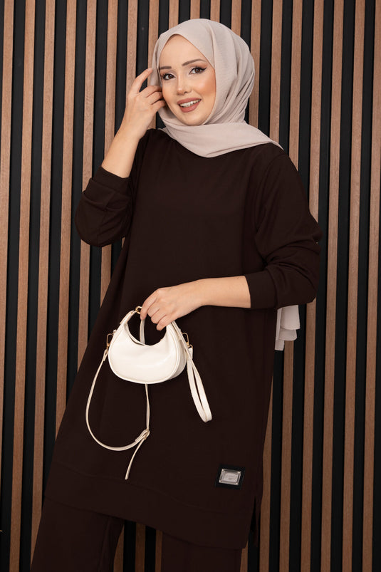 Set hijab Arma Detailed Sport in due pezzi color marrone caffè