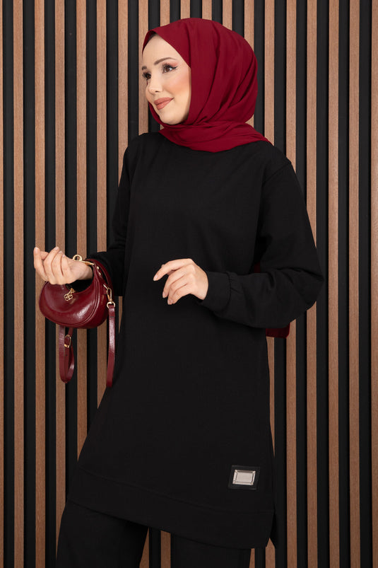 Set hijab sportivo in due pezzi con dettagli Emblem, nero
