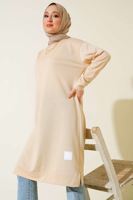 Arma Detaylı Uzun Tunik Bej
