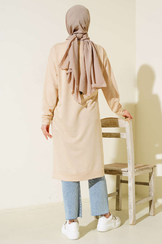Arma Detaylı Uzun Tunik Bej