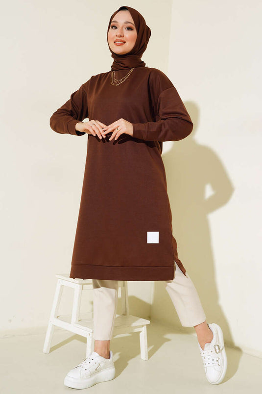 Arma Detaylı Uzun Tunik Kahve