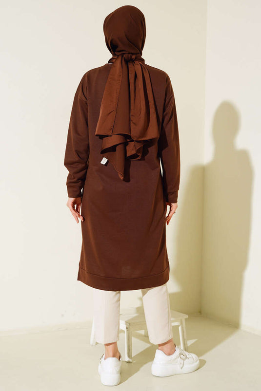 Arma Detaylı Uzun Tunik Kahve