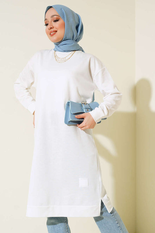 Arma Detaylı Uzun Tunik Beyaz