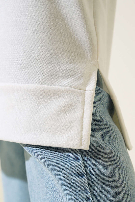 Long Tunic with Emblem Detail, White