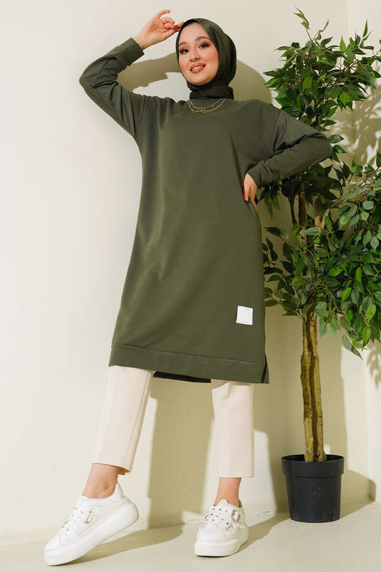 Arma Detaylı Uzun Tunik Haki