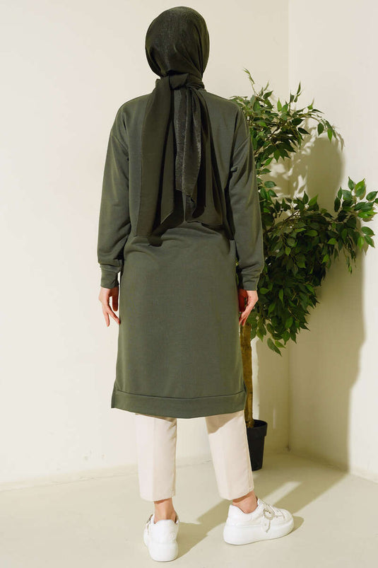 Arma Detaylı Uzun Tunik Haki
