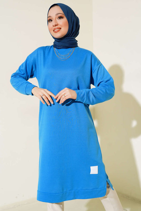 Arma Detaylı Uzun Tunik İndigo