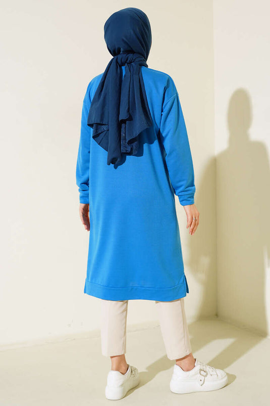 Arma Detaylı Uzun Tunik İndigo