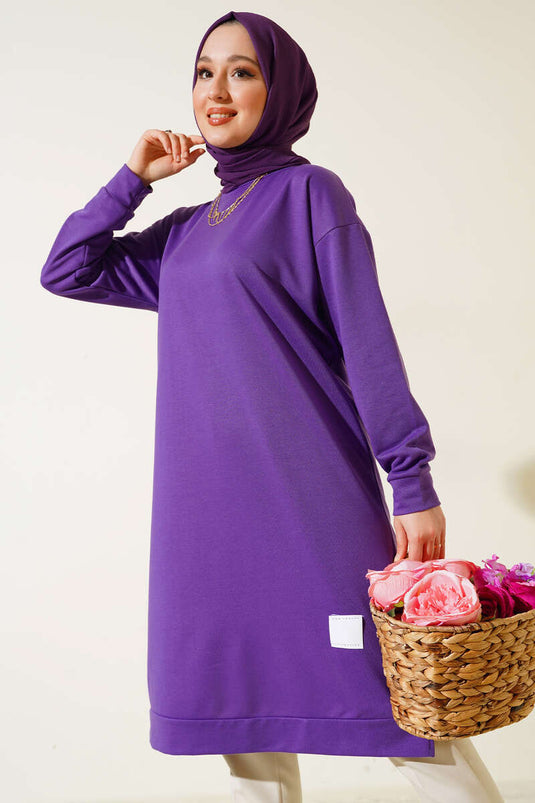 Arma Detaylı Uzun Tunik Mor