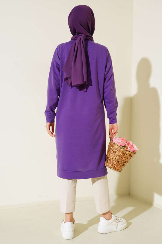 Arma Detaylı Uzun Tunik Mor
