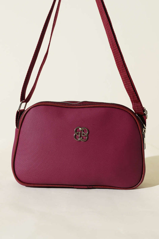 Borsa con cerniera a 3 scomparti decorata, bordeaux