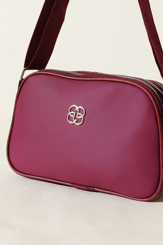 Borsa con cerniera a 3 scomparti decorata, bordeaux