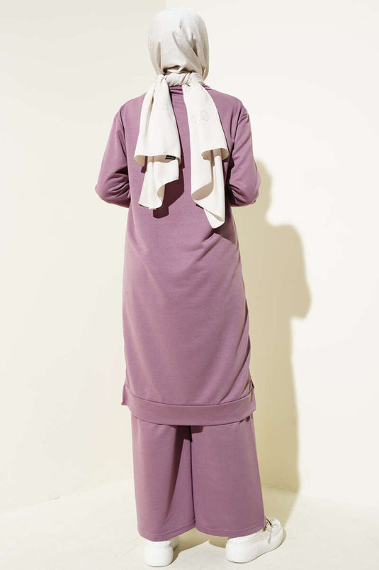 Armalı Bol Paça İkili Takım Magenta