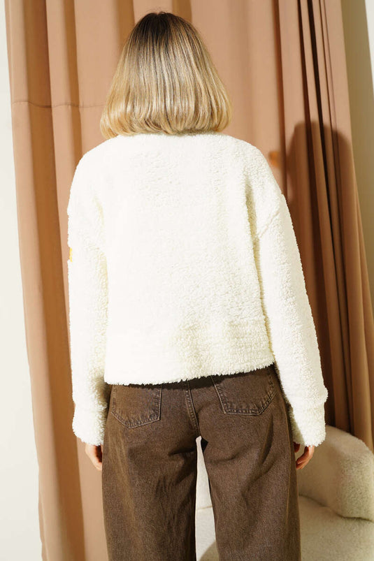 Giacca Corta In Bouclé Decorato, Ecru