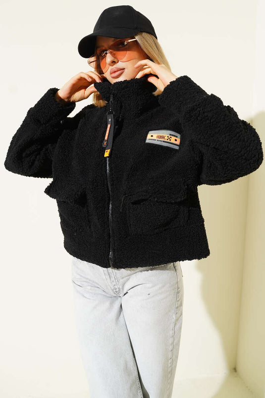 Giacca corta decorata in bouclé, nera