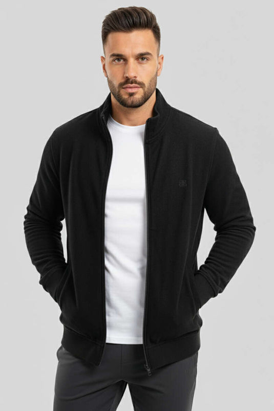 Herren-Strickjacke mit Emblem und Reißverschluss, Schwarz
