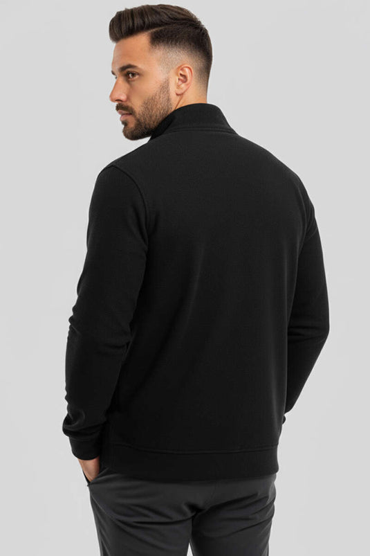 كارديجان رجالي أسود اللون مزين بشعار وسحاب